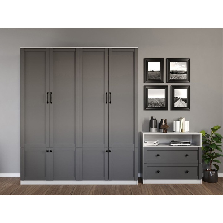 Dulap Grafit, c164-01, Gri cu Alb, L 164.4 x A 48 x H 192.5cm