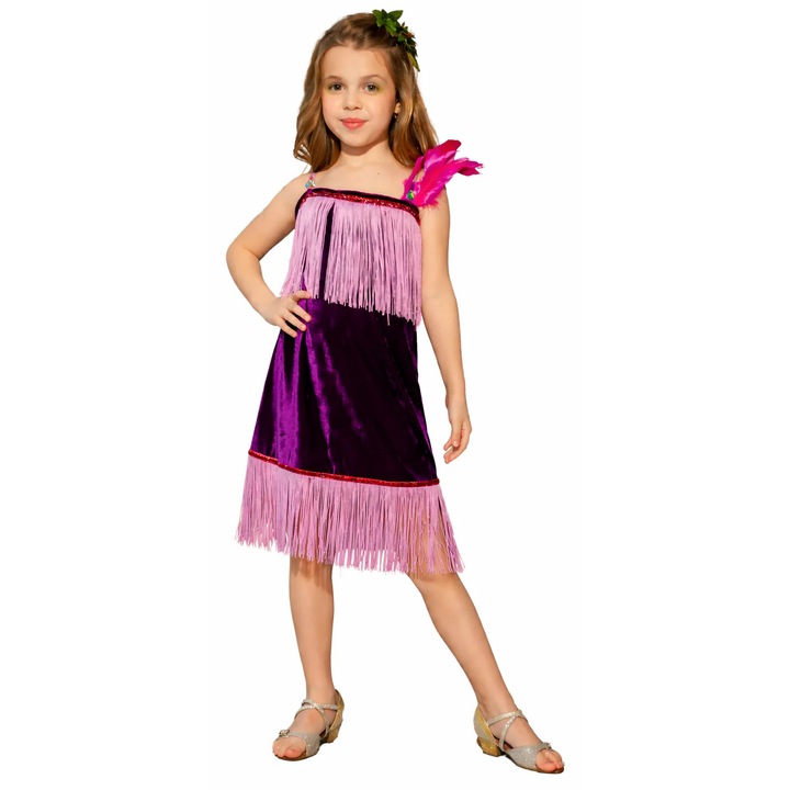 Rochita de Dans Modern, Superba cu Franjuri si Pene Premium