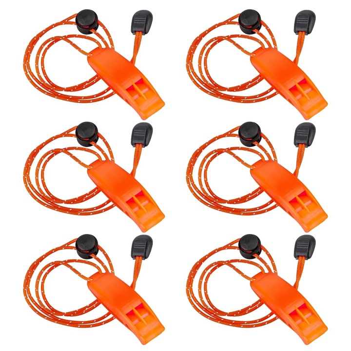 Set 6 bucati de fluiere din plastic culoare Portocaliu, Vanaxalife®, Cu snur, Portocaliu