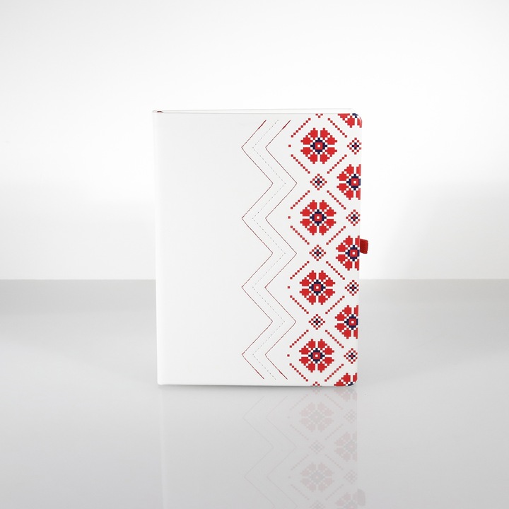 Agenda Ideo White Trad A5, cu interior de hartie de piatra, coperta cartonata din piele ecologica, alba