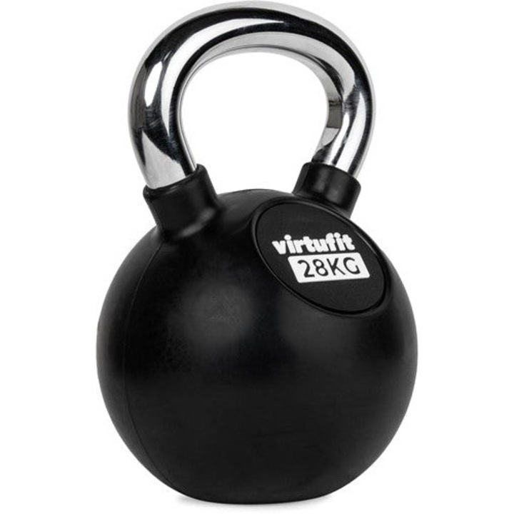 Gantera Kettlebell Din Cauciuc 28 KG VirtuFit, Dimensiuni 20,7 x 20,7 x 31,2 CM, Material: Fonta, Cauciuc