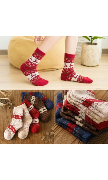 5 чифта дамски многоцветни коледни вълнени чорапи Kaxyrooz от елени