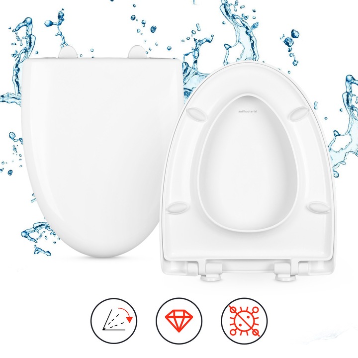 Capac De Toaleta, Compatibil Cu Cersanit Arena, Inlocuire Dedicata, Acoperire Antibacteriana, Mecanism De Cadere Libera, 43.3 x 35.8 cm, Distanta Dintre Suruburile De Fixare 15.5 cm, Alb