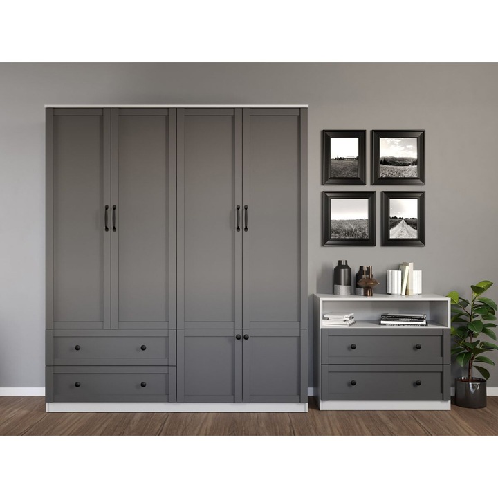 Dulap Grafit, c164-02, Gri cu Alb, L 164.4 x A 48 x H 192.5cm