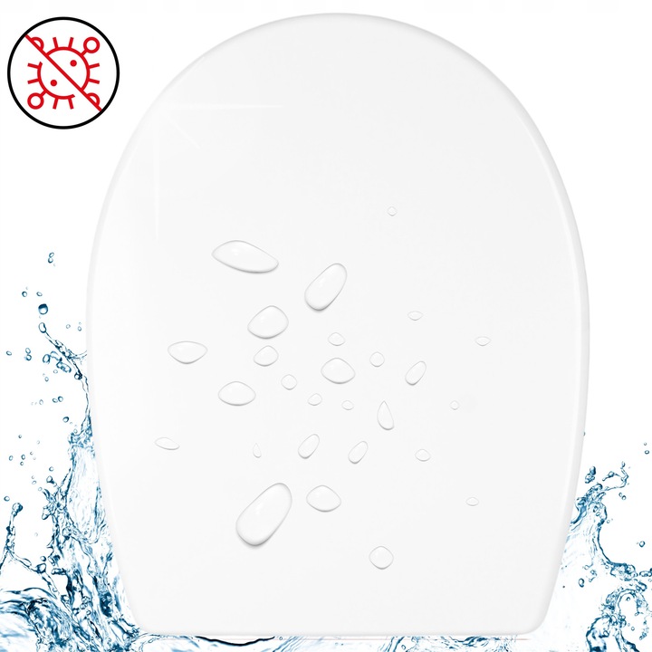 Capac WC, MKW, Compatibil cu Cersanit, Delfi, Material Duroplast, Forma Ovala, Strat Antibacterian, Mecanism Cu Cadere Lenta, 44,5 cm x 35,8 cm x 15,5 cm, Alb