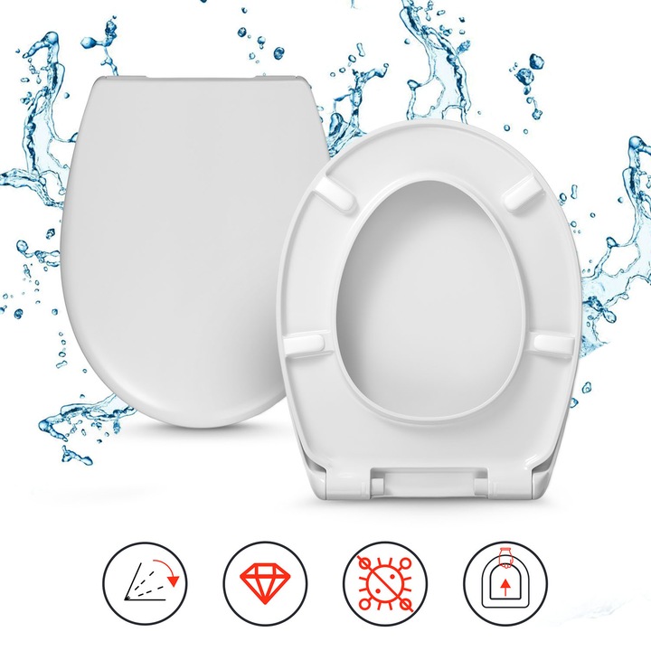 Capac WC, Hamberger, Koło Primo, Mecanism De Cadere Libera, Functie De Asamblare/Demontare Rapida, Acoperire Antibacteriana, 43,6 x 36.5 cm, Distanta Dintre Suruburile De Fixare 12,5 cm - 17,4 cm, Alb