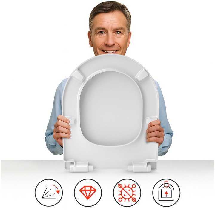 Capac WC, Hamberger, BELLAVISTA STYLO, Compatibil Cu Cersanit Deco, Mecanism De Cadere Libera, Functie De Asamblare/Demontare Rapida, Acoperire Antibacteriana, Alb