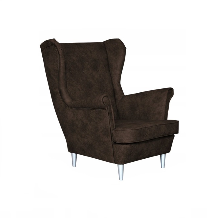 Fotoliu Fix, model Kenia, Family Meble, Scandinav, Lemn/Spuma/Piele ecologica, 104x84x92 cm, Maro inchis