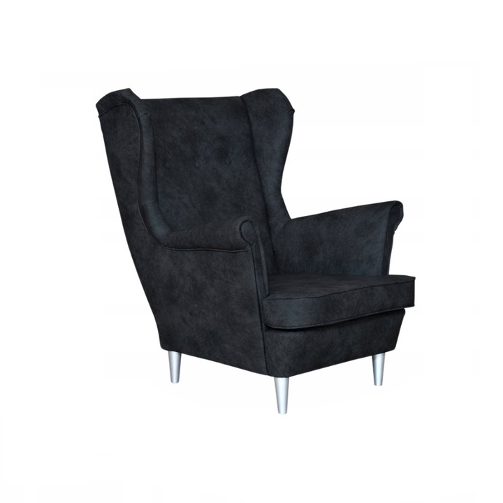 Fix fotel, Kenia modell, Családi Bútor, Skandináv, Fa/Hab/Eco-bőr, 104x84x92 cm, Fekete