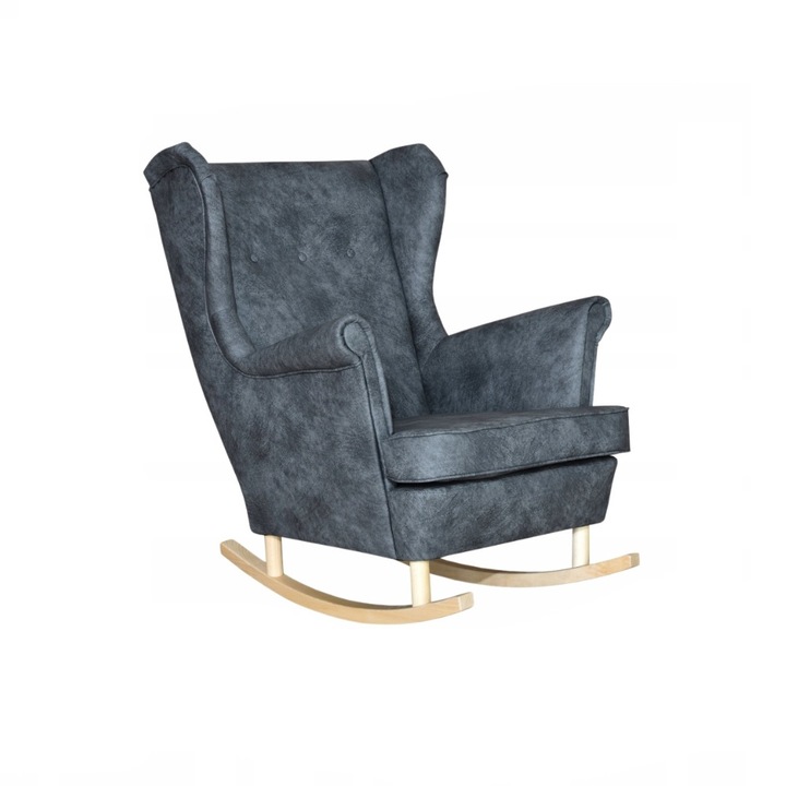 Ringató fotel, Kenia modell, Családi Bútor, Skandináv, Fa/Hab/Eco-bőr, 104x84x92 cm, Szürke