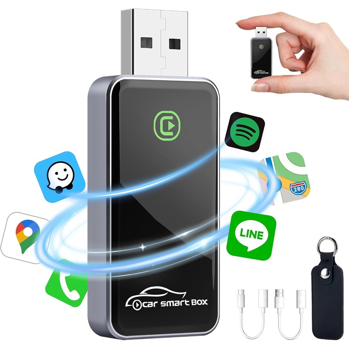 Безжичен адаптер CarPlay и Android 2-в-1, Mini USB адаптер за безжична връзка Carplay и Android Auto, компактен, тънък, сив