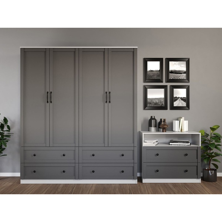 Dulap Grafit, c164-03, Gri cu Alb, L 164.4 x A 48 x H 192.5cm