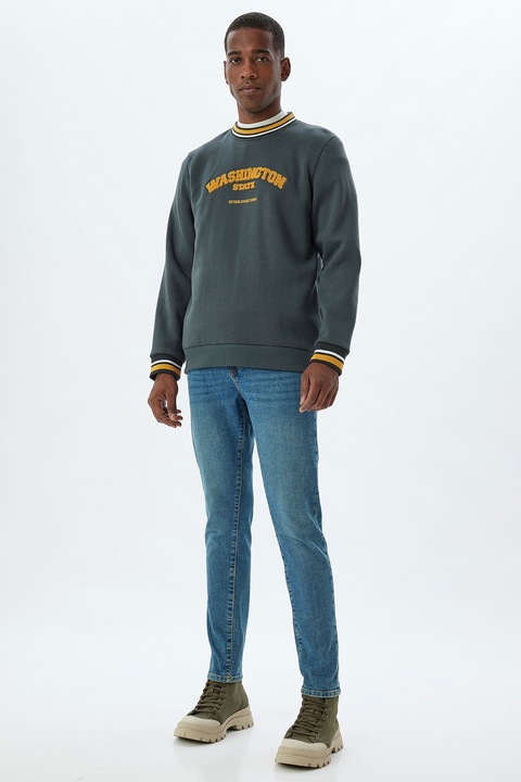 KOTON, Blugi cu talie medie si model uni, Albastru prafuit