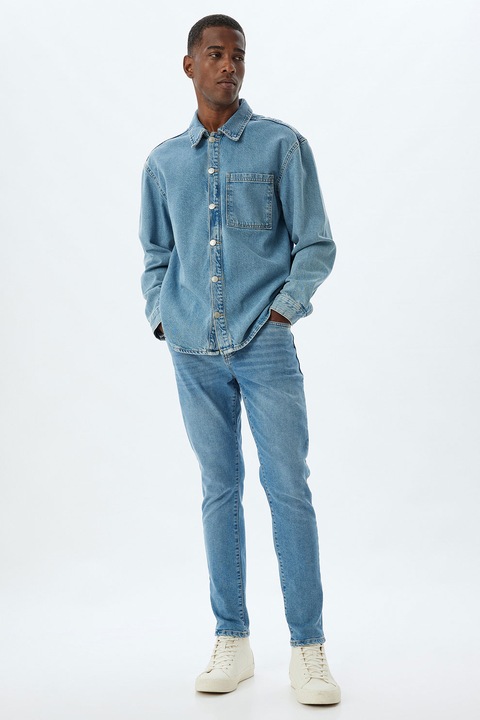 KOTON, Blugi cu talie medie si aspect decolorat, Albastru prafuit