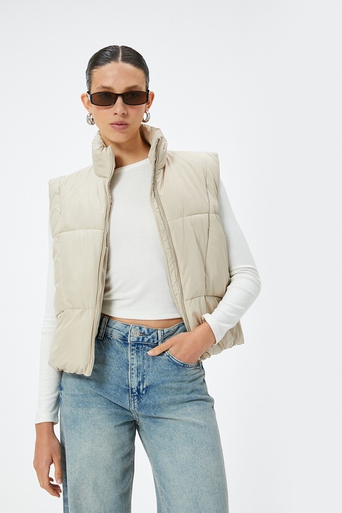 KOTON, Vesta cu vatelina si fermoar, Alb fildes, 42