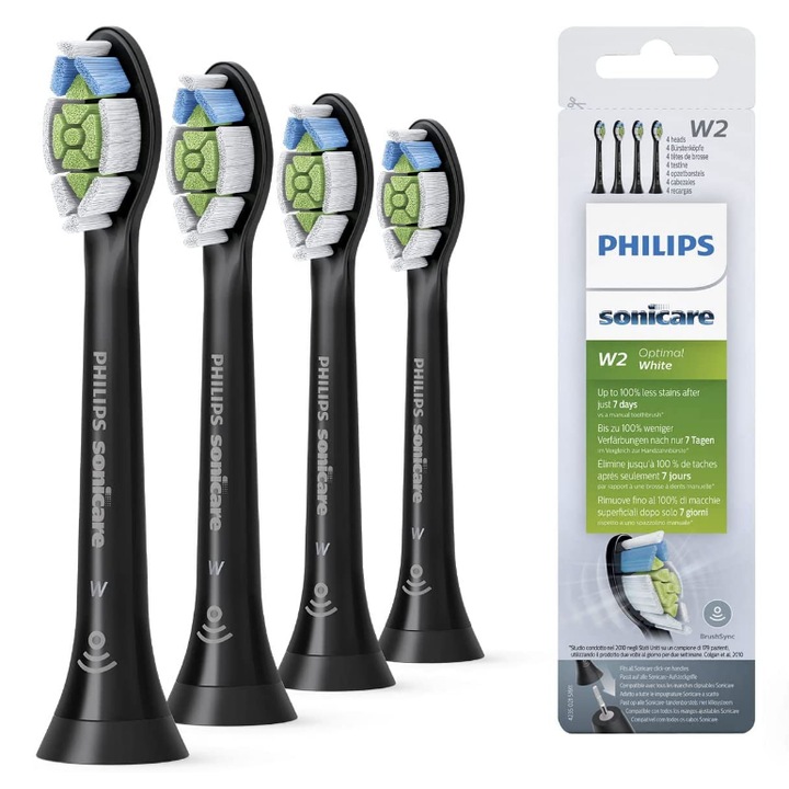 Philips Sonicare W2 fogkefe csere fej normál fekete HX6064/95, 4 db