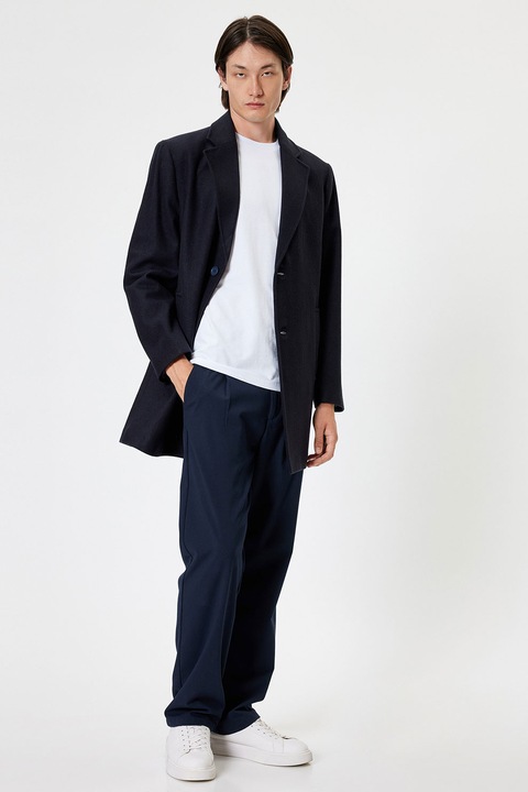KOTON, Palton slim fit cu revere decupate, Negru stins