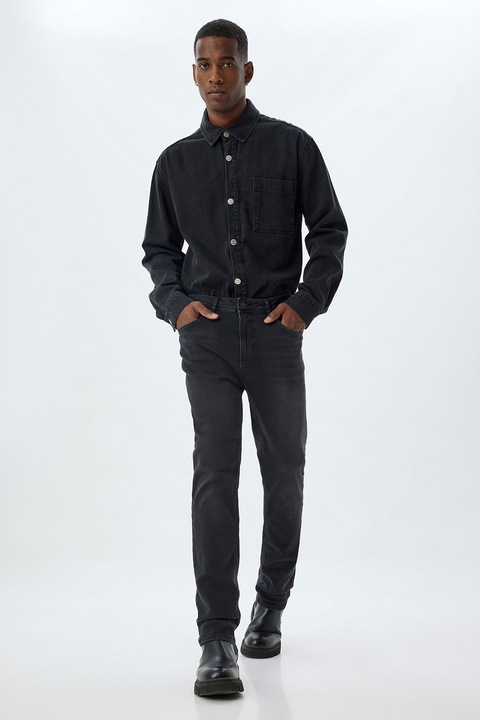 KOTON, Blugi cu talie medie si model cu 5 buzunare, Negru stins