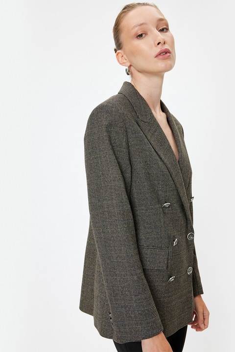 KOTON, Sacou in carouri cu doua randuri de nasturi, Negru/Gri