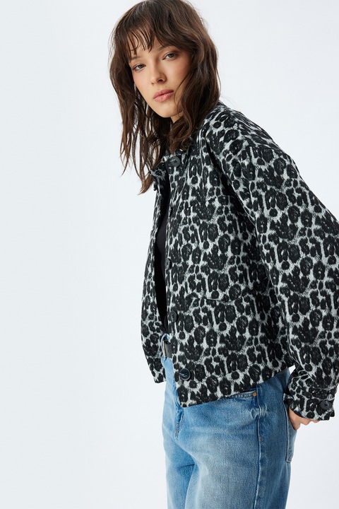 KOTON, Jacheta cu model, Negru/Gri deschis