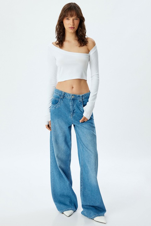 KOTON, Bluza crop striata, Alb optic