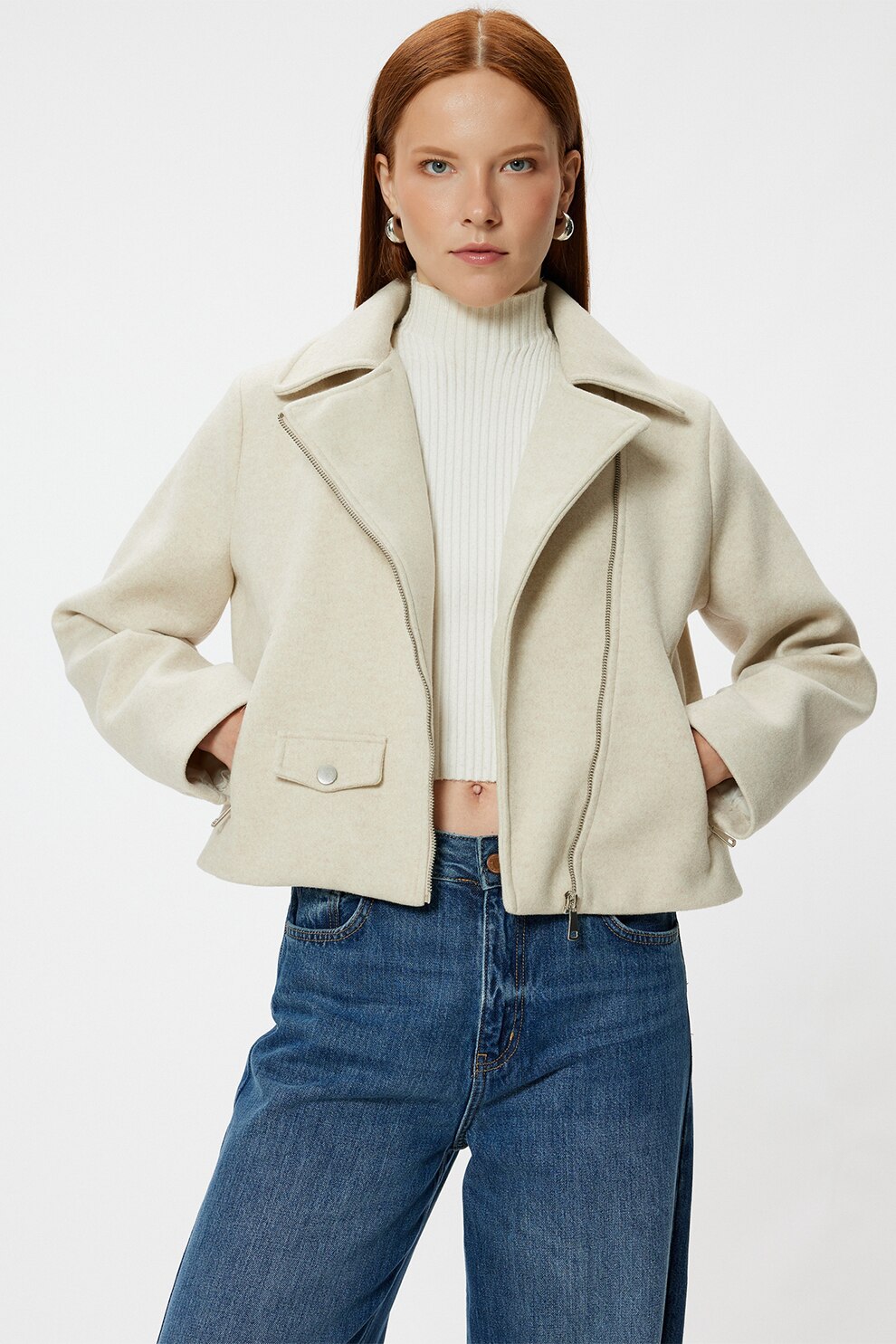 【the toe】Bremen Jacket/ベージュ/M KOTON, Jacheta cu buzunare cu fermoar, Alb fildes, 36 - eMAG.ro