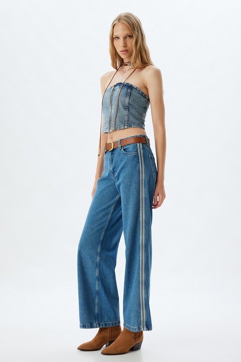 KOTON, Blugi cu croiala ampla si talie inalta, Albastru