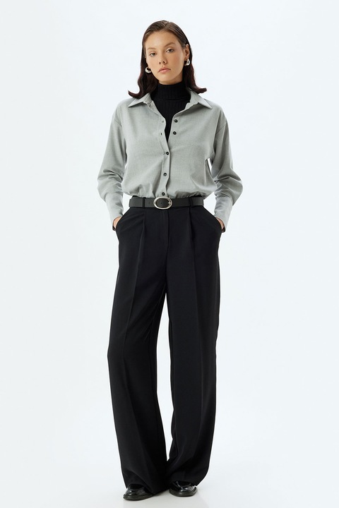 KOTON, Camasa cu model uni si mansete cu nasturi, Gri deschis melange