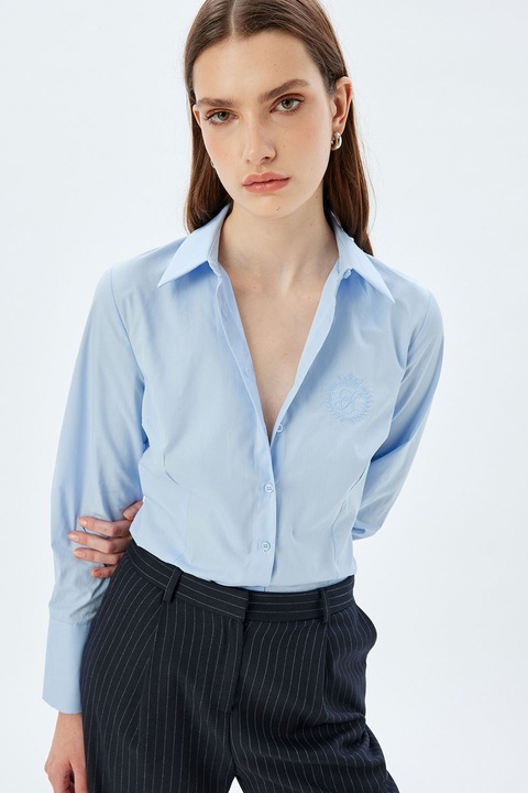 KOTON, Camasa slim fit din bumbac cu maneci lungi, Albastru pastel