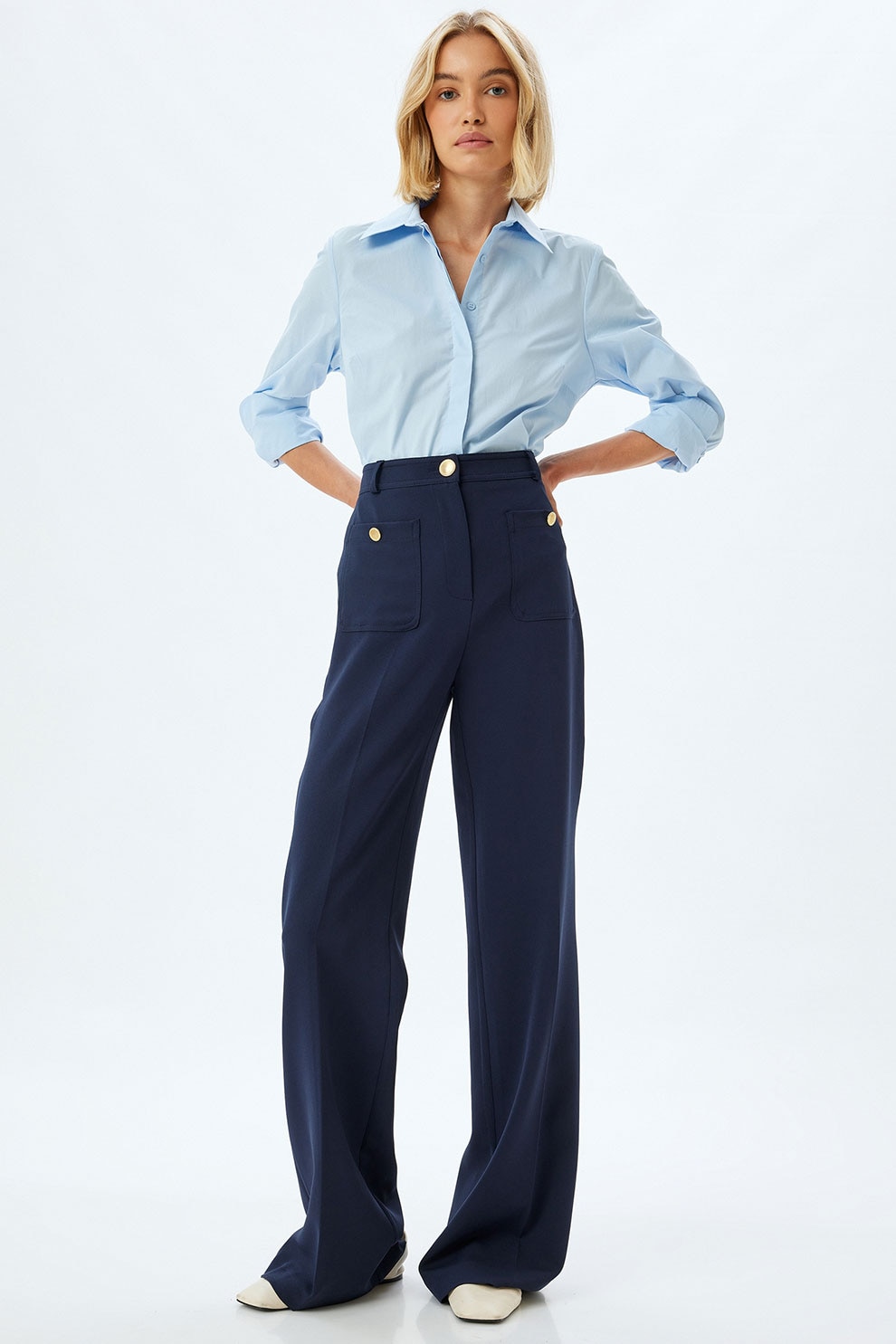 KOTON, Camasa regular fit din bumbac cu maneci lungi, Albastru pastel, 42