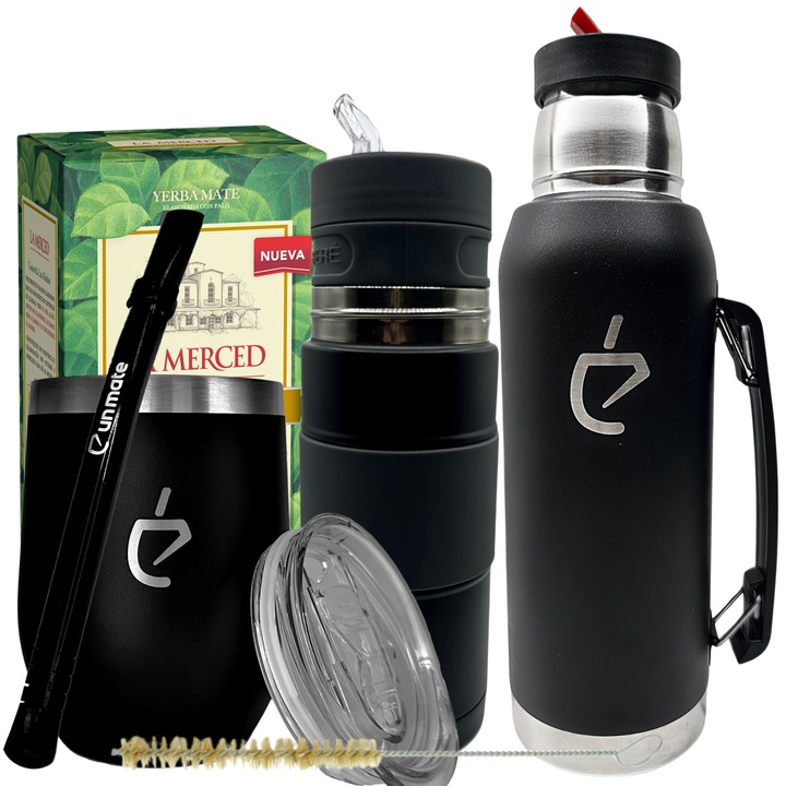 Yerba Mate tea készlet 6, Taragui, rozsdamentes acél, 350ml, fekete