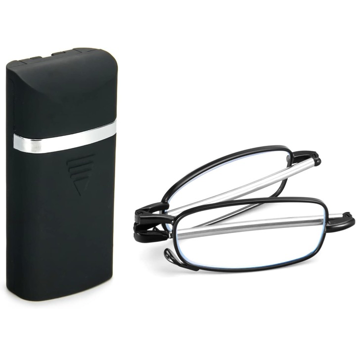 Set 2 Ochelari de Vedere Pliabili, Dioptrie +1.5, Argintiu/Negru, Etui portabil