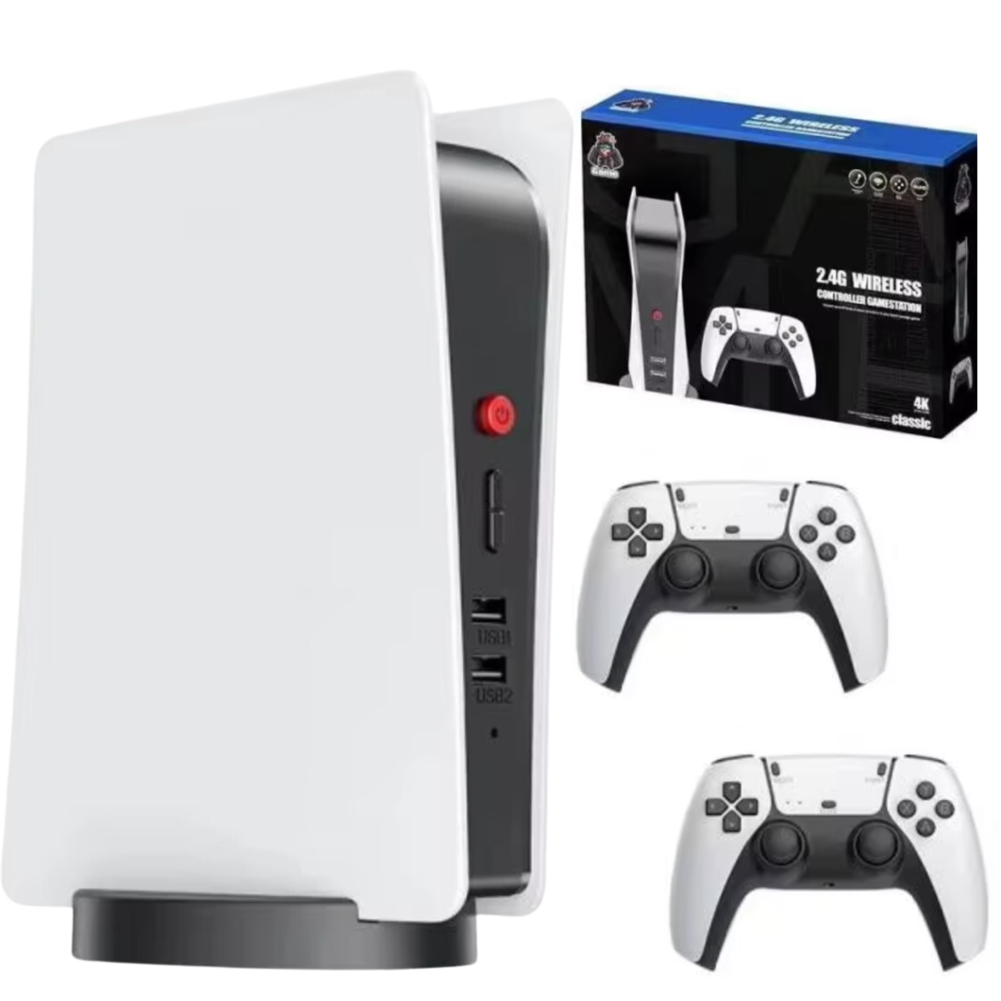Consola Gaming Ultra HD 4K Retro, 20000 de jocuri Video, compatibila cu 15 Emulatoare, doua controlere wireless, cablu HDMI, 128 GB, portabila, cadoul perfect, alba