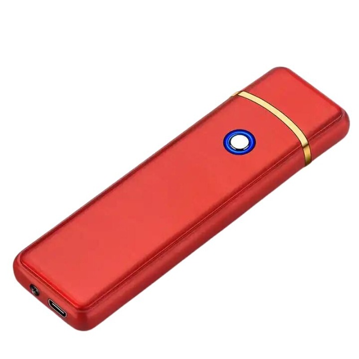 Bricheta Electronica cu Incarcare USB, Reincarcabila, Antivant, Buton cu Lumina, 8 Cm, Rosu, Dalimag