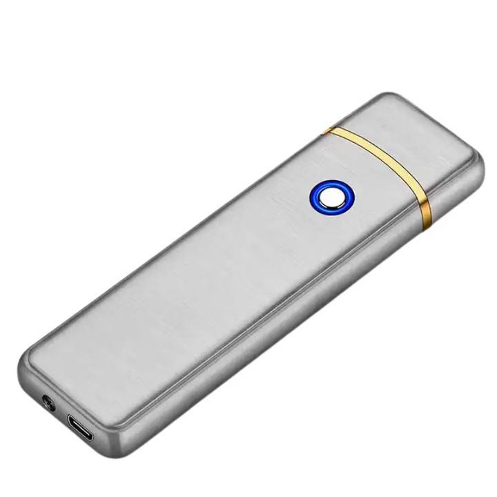 Bricheta Electronica cu Incarcare USB, Reincarcabila, Antivant, Buton cu Lumina, 8 Cm, Gri, Dalimag