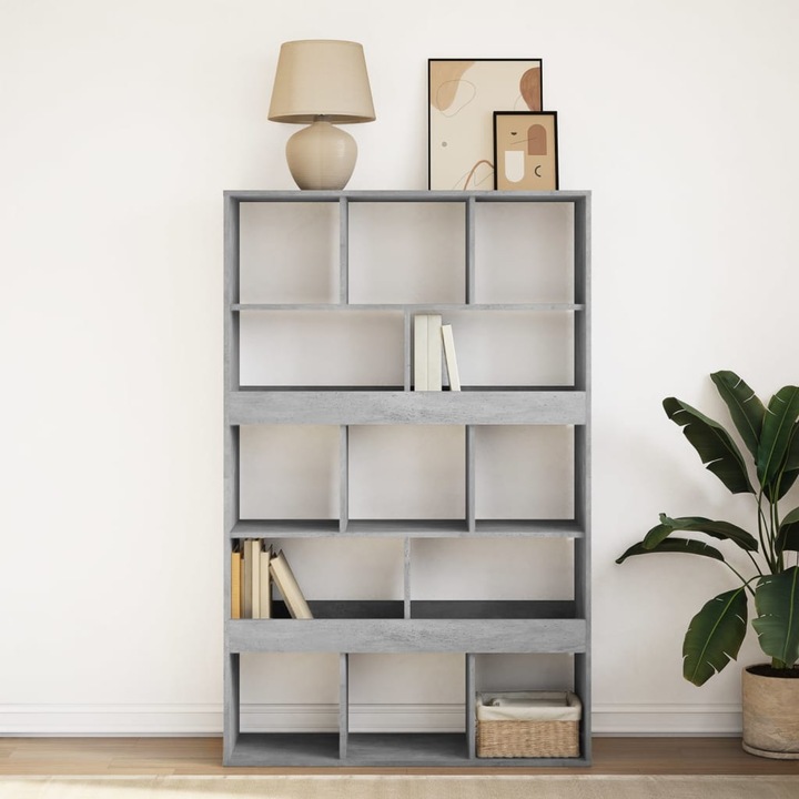 Biblioteca vidaXL, gri beton, 100x33x156,5 cm, lemn prelucrat, 20.75 kg
