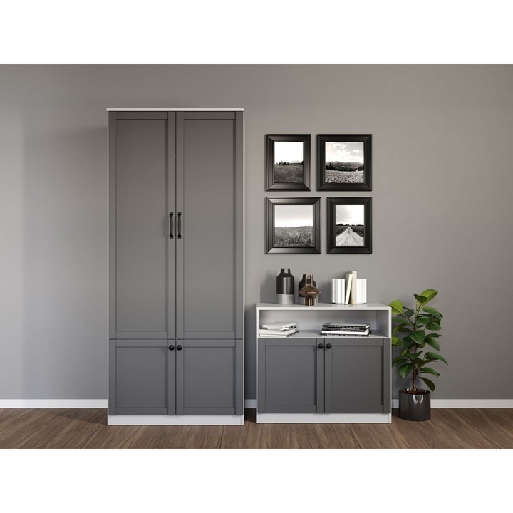 Dulap Grafit, c83-01, Gri cu Alb, L 83 x A 48 x H 192.5cm