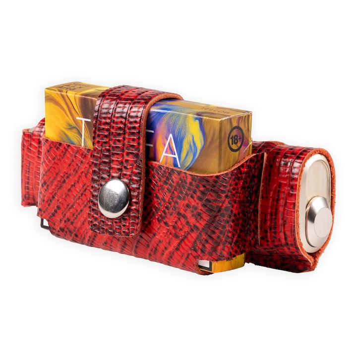 Husa din piele naturala, compatibila cu dispozitiv IQOS ILUMA ONE, buzunar pentru rezerva pachet, ELAN, rosu