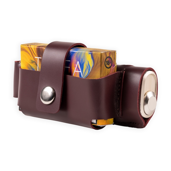 Husa din piele naturala, compatibila cu dispozitiv IQOS ILUMA ONE, buzunar pentru rezerva pachet, ELAN, visiniu