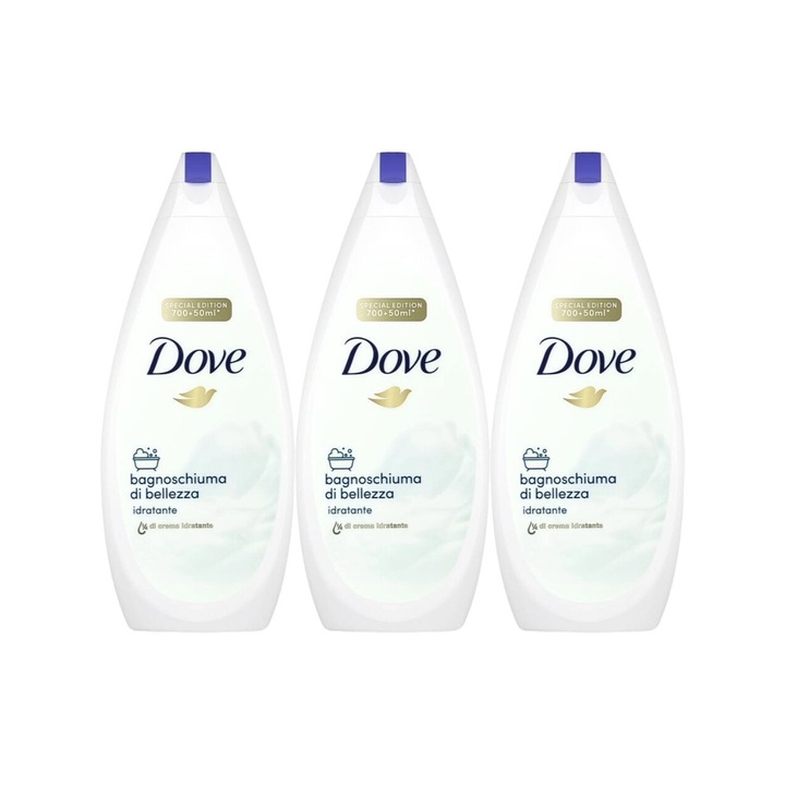 Set 3 x Dove spumant baie 750ml original, curatare eficienta, hidratare intensa, aplicare usoara, previne iritatiile, prospetime de lunga durata, testat dermatologic
