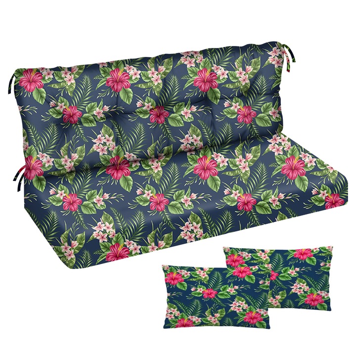 Saltea perna pentru leagan, banca de gradina, pentru mobilier din paleti, 1 matlasata si 1 din spuma, Palmier Inchis, 185x50x50 P+K