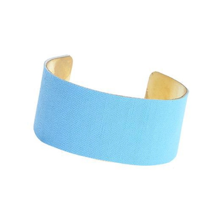 Bratara eleganta Emporium Cardy, bleu cu auriu, alama, piele rezistenta la apa, diametre 53 x 65 mm, latime 30 mm