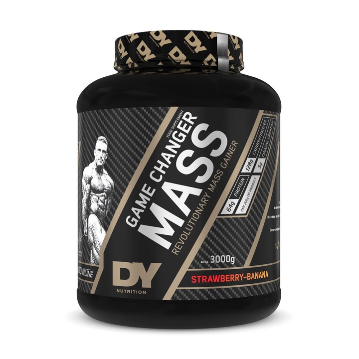 Gainer pentru crestere masa musculara "Game Changer Mass", Dorian Yates Nutrition 3Kg, 20 de portii - Capsuni Cu Banane