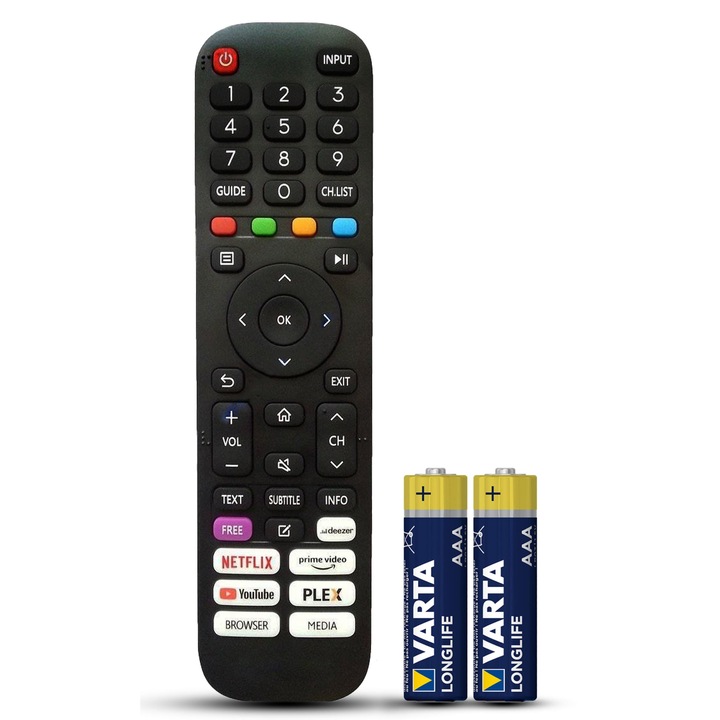 Telecomanda compatibila Vortex, V32R0212VS, V40R5162VS, V43R0213VS, V50R0213VS, V55R0213VS, V65R0213VS, TEMIX®, baterii incluse