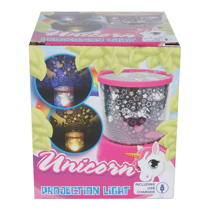 Lampa cu proiectii 3D, Unicorni, cablu USB inclus, 12 cm