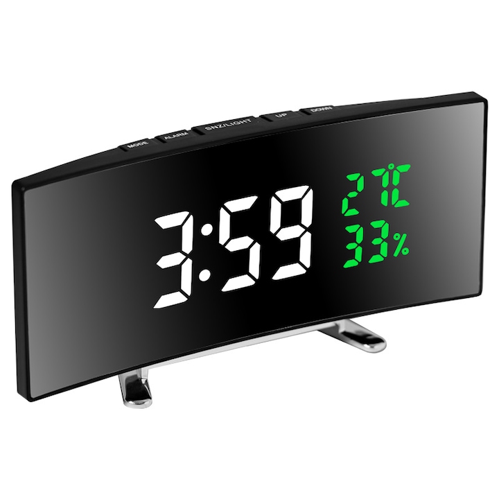 Ceas desteptator digital LED cu display mare, functie de alarma, temperatura si umiditate, pentru birou studentesc sau camera copii