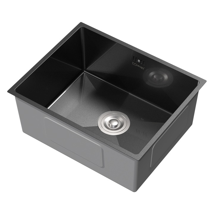 Chiuveta de bucatarie din otel inoxidabil ML-Design, 50x40 cm, antracit, cu sistem de scurgere si preaplin, incorporat