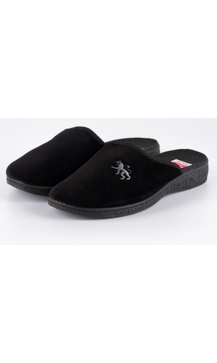 Papuci de casa barbati, PAMI, din velur natural, pantofi de casa, negru, Negru