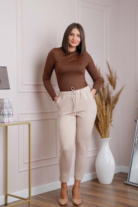 Ежедневни удобни панталони, Колан на талията, Сив, Крем