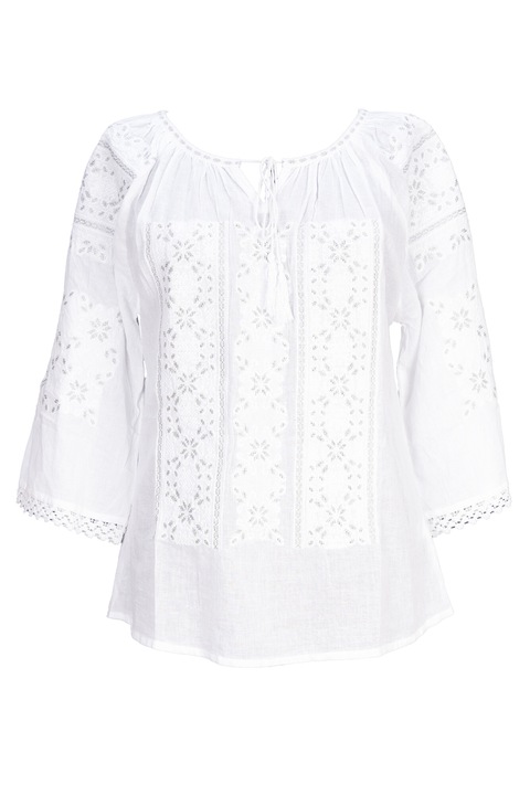 Ie dama, din bumbac alb, cu model floral, alb cu argintiu, Argintiu